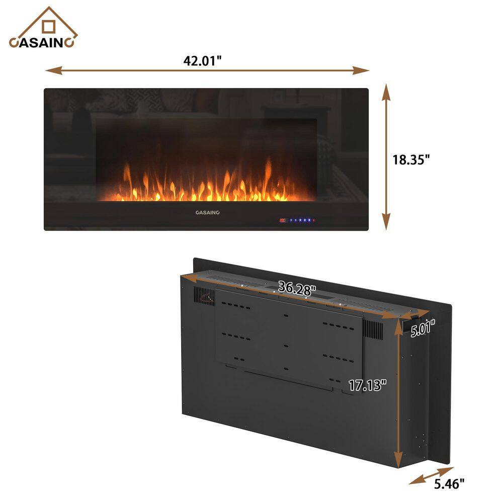 CASAINC 42 in. Black Toughened Wall Mounted Electric Fireplace Winter Home Decor VL-WF-WM42