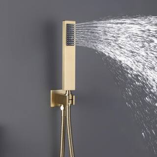 IHOMEadore 1-Spray Square Wall Bar Shower Kit with Hand Shower in Brushed Gold MD-RCS85018BG