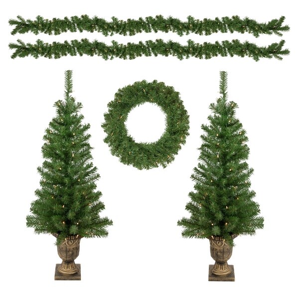 5Piece PreLit Artificial Wolcott Spruce Christmas Entryway Set