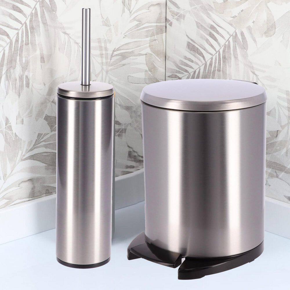 Freestanding Round Stainless-Steel Toilet Brush and Holder Set Chrome 6646102