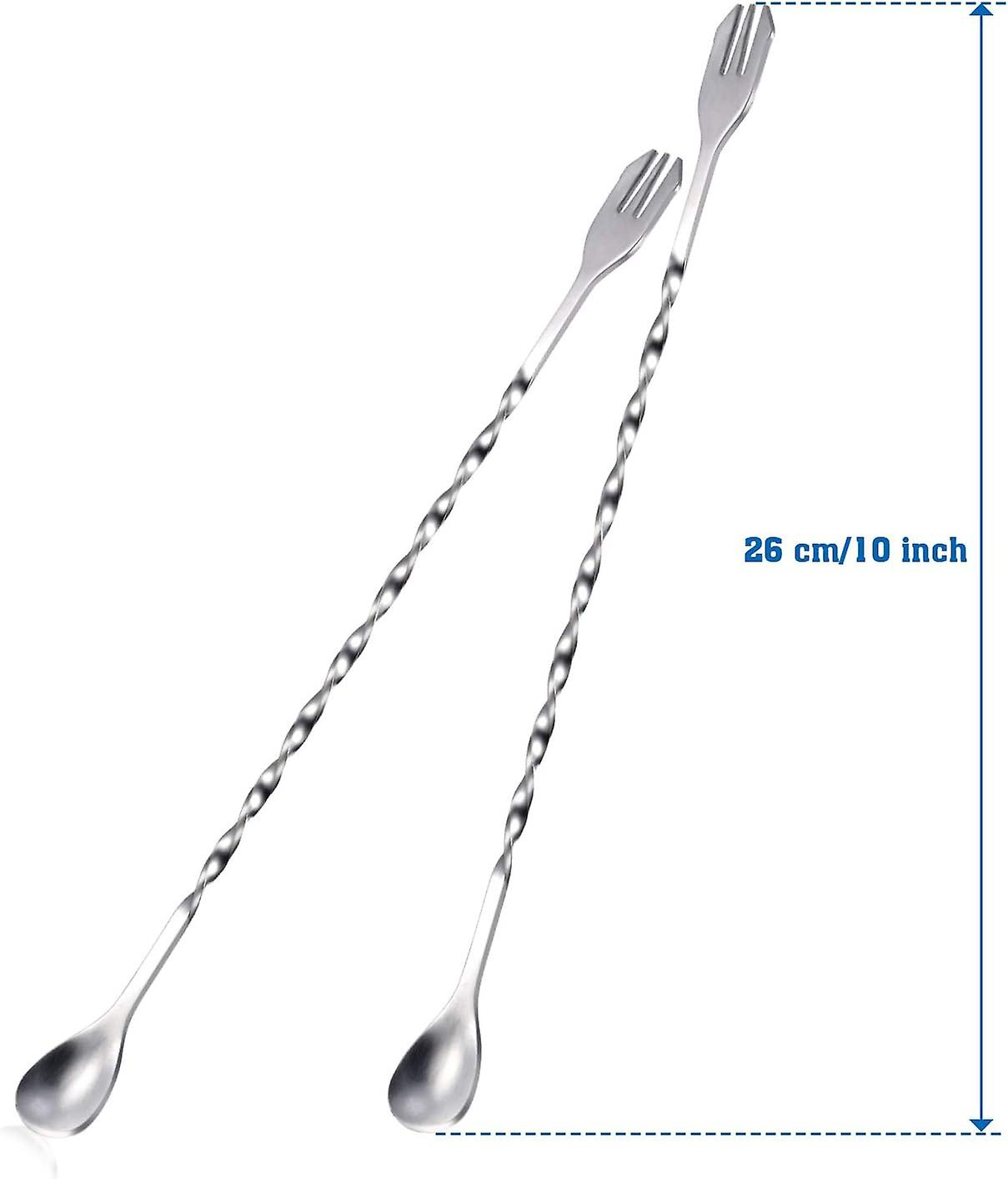 8 Pieces Cocktail Spoon Stirring Bar Mixing Long Spoon Stainless Steel Spiral Pattern  Stirrers，10 Inch (silver)