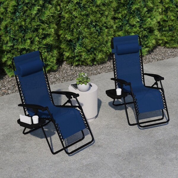 2 Pack Adjustable Mesh Zero Gravity Lounge Chair with Cup Holder Tray