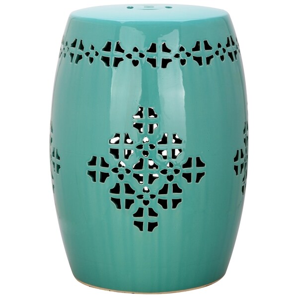 SAFAVIEH Quatrefoil Aqua Ceramic Decorative Garden Stool