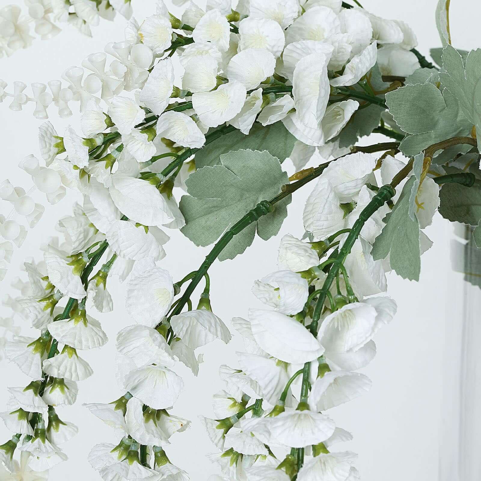 2 Bushes White Artificial Foxglove Orchid Flower Bouquet Stem - Silk Flower Branch Spray 34