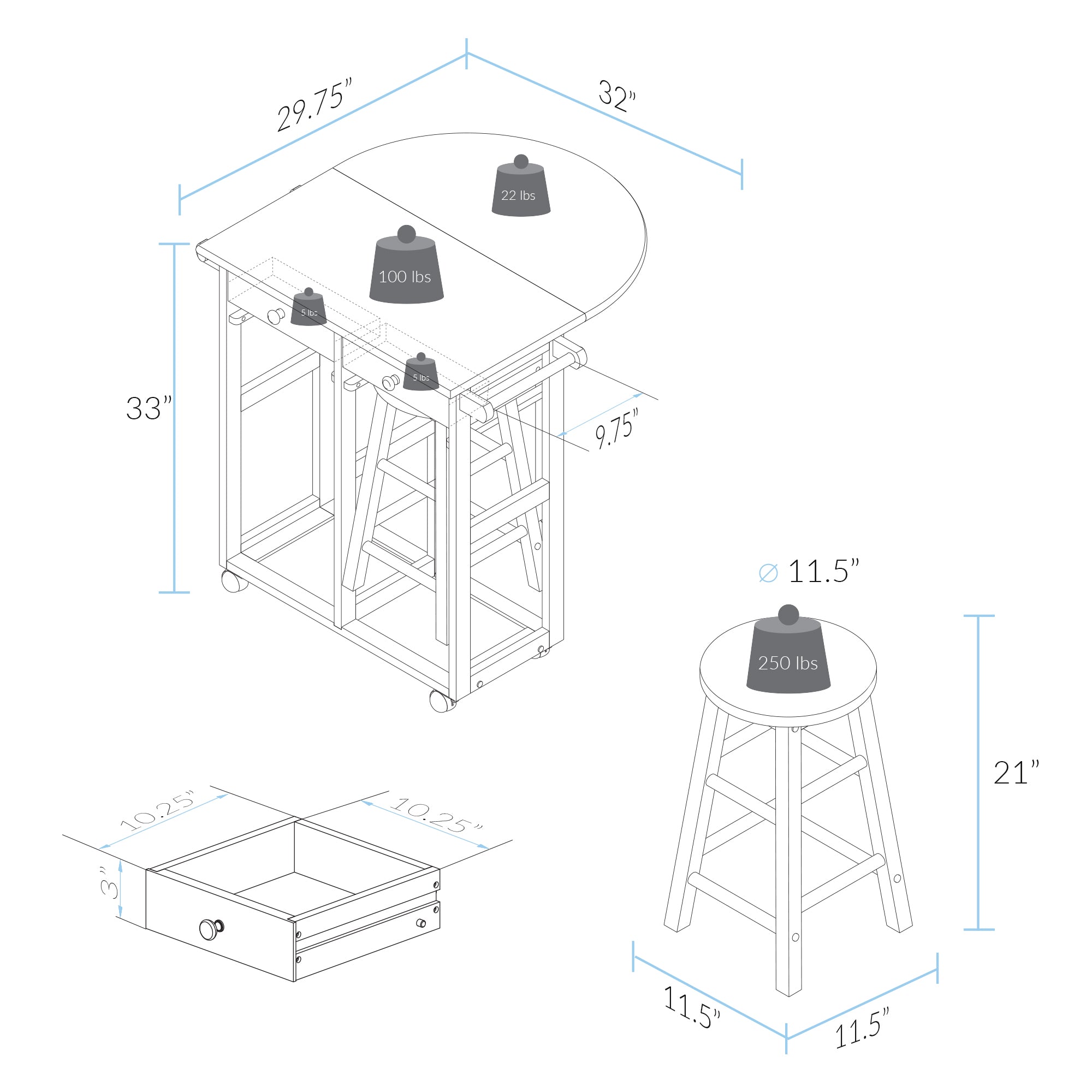 Casual Home Breakfast Cart with Drop-Leaf Table