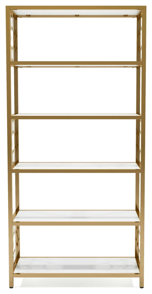 Contemporary Bookcase  Geometric Design  ampOpen Shelves With Glass Panels  Gold   Contemporary   Bookcases   by Decorn  Houzz