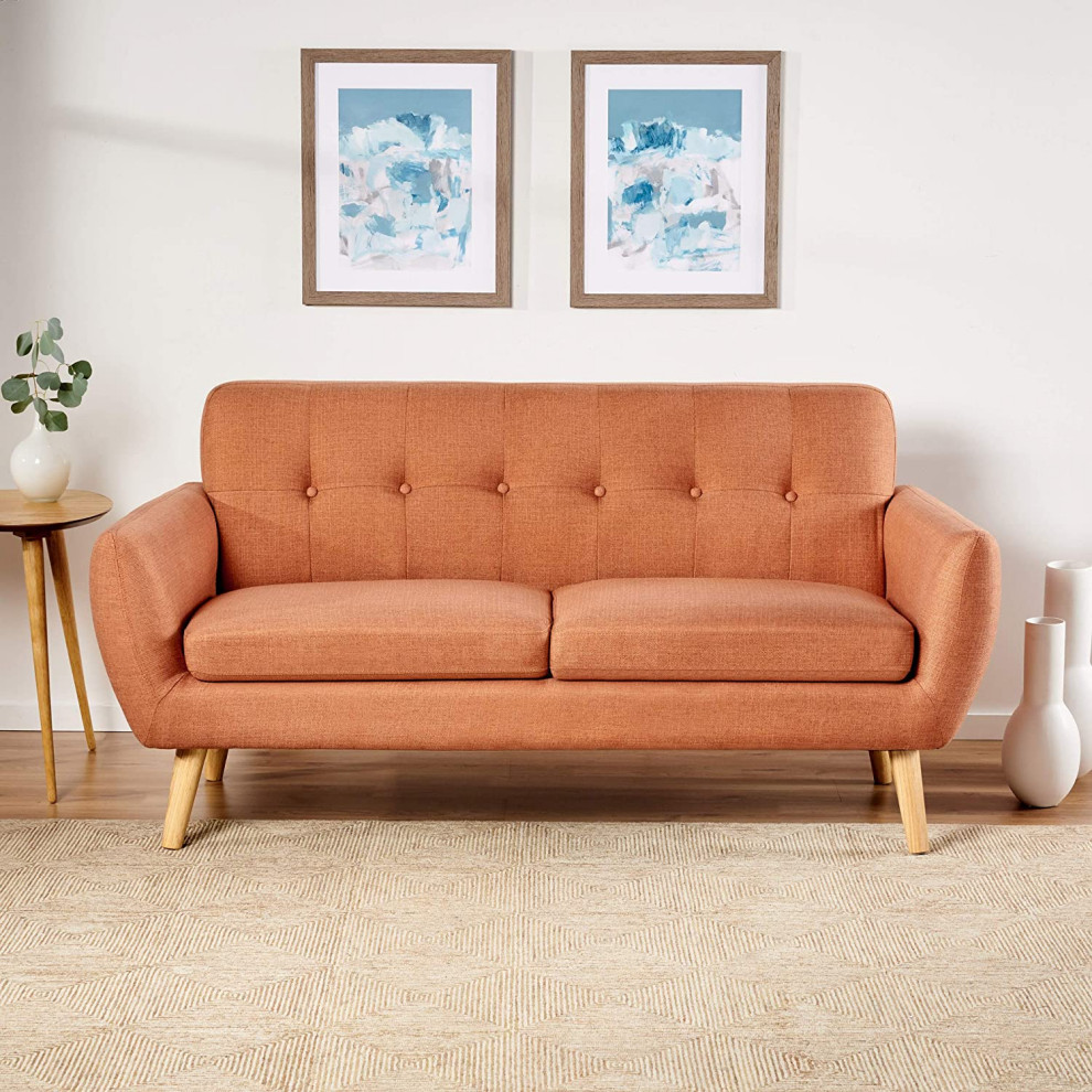 Mid Century Loveseat  Tapered Legs With Cushioned Seat  ampBack  Burnt Orange   Midcentury   Sofas   by Declusia  Houzz