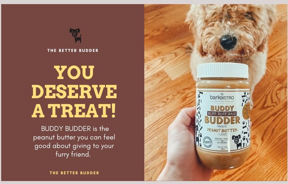 Bark Bistro Company Buddy Budder Ruff Ruff Raw Peanut Butter Lickable Dog Treats， 17-oz jar