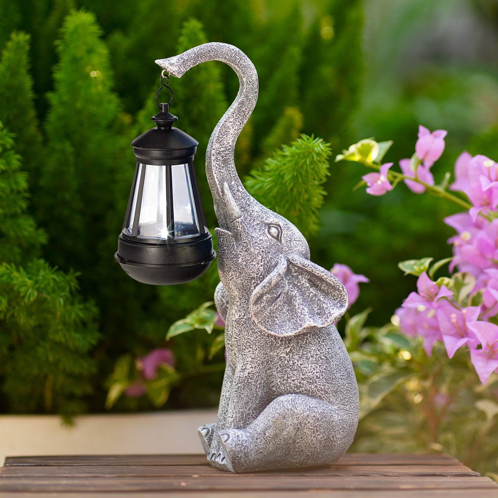 Goodeco Elephant Decor with Solar Lanterns - 11 inch Elephant Outdoor Statues Figurines with Solar Powered LED Lights for Garden/Yard Decor,Good Luck Elephant Gifts for Women