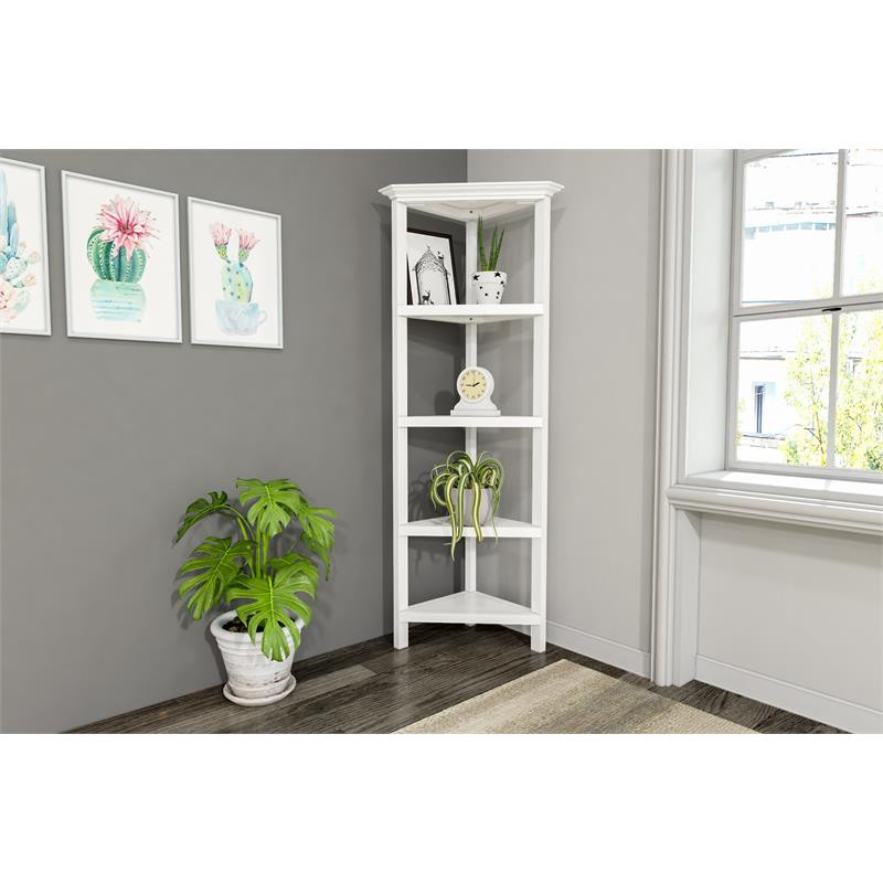 New Ridge Home Goods 4 tier Corner Traditional Wooden Bookcase in White   Transitional   Bookcases   by Homesquare  Houzz