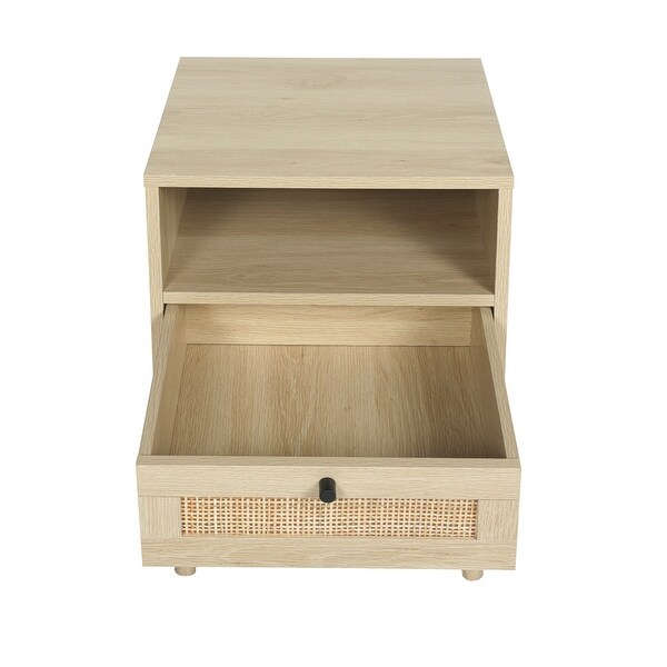 Rattan Nightstands with Rattan-Like Decor Drawer - - 37179233