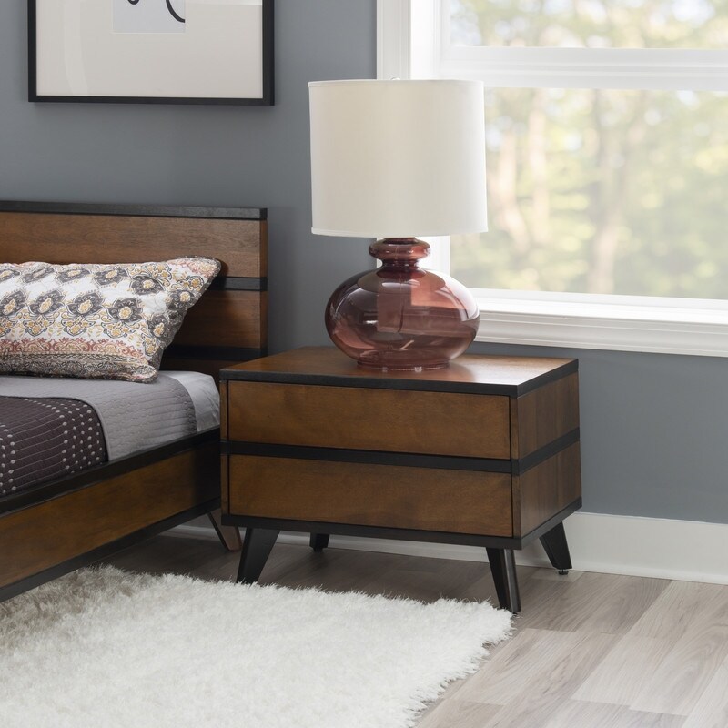 Linon Mid Century Brown Two Drawer Nightstand