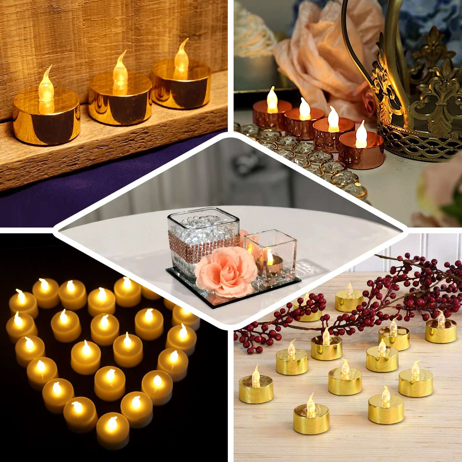 12 Pack Metallic Gold Flameless LED Tealight Candles, Battery Operated Reusable Candles