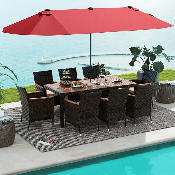 Gymax 9 Piece Patio Wicker Dining Set w/ DoubleSided Patio Wine