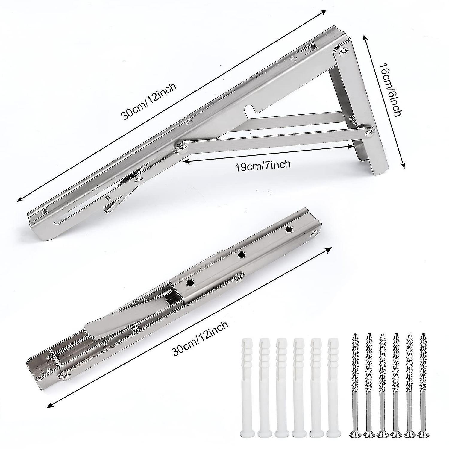 Folding Shelf Brackets，2pcs Heavy Duty Stainless Steel Collapsible Shelf Bracket