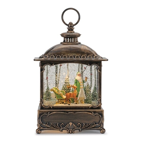 LED Snow Globe Lantern with Santa and Woodland Animals 10.5H