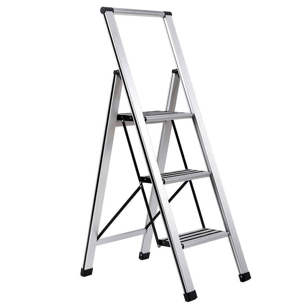 BirdRock Home 4 ft. 3-Step Slim Aluminum Step Ladder 9 ft. Reach 11292