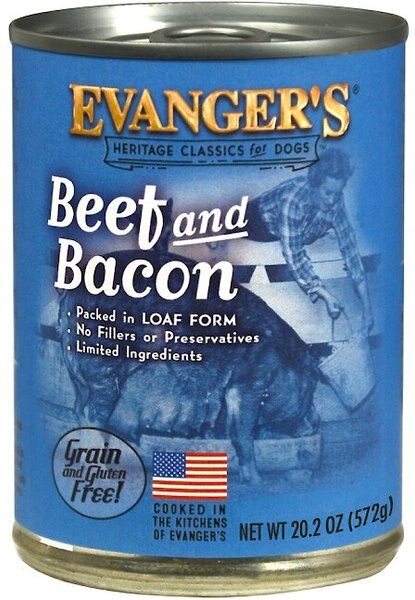 Evanger's Beef and Bacon Grain-Free Wet Dog Food， 20.2-oz can， case of 12