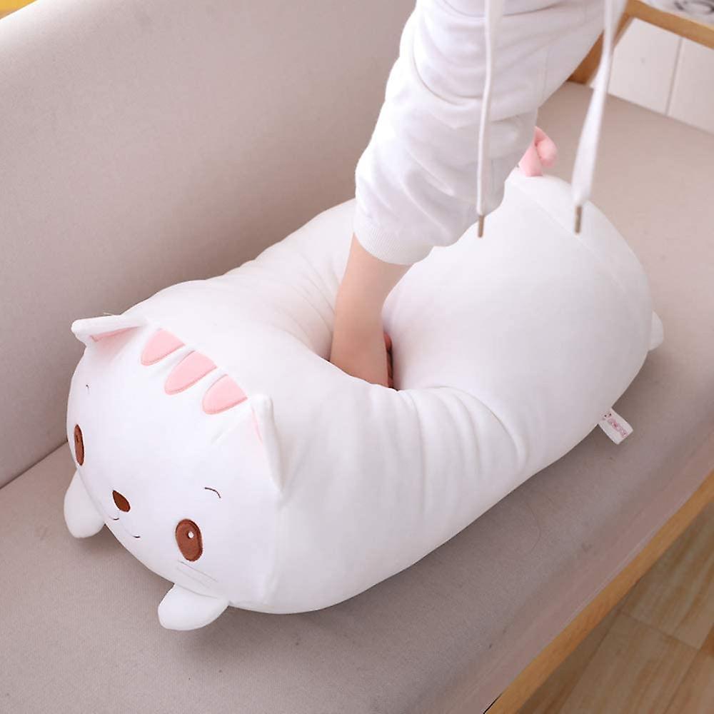 35.5 Inch Cute White Cat Plush Stuffed Animal Cylindrical Body Pillow，super Soft Cartoon Hugging Toy Gifts For Bedding， Kids Sleeping Kawaii Pillow