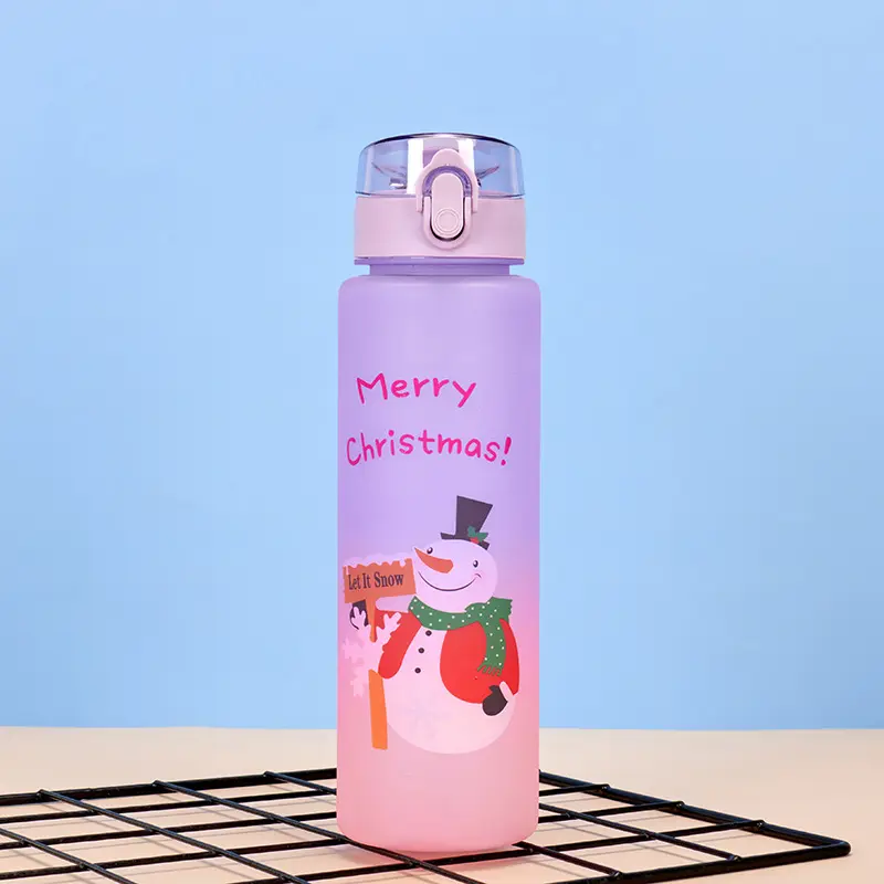 China Factory Direct Christmas Gradient Plastic Water Bottle Transparent Lid Bounce Cup Lid Cup for Student