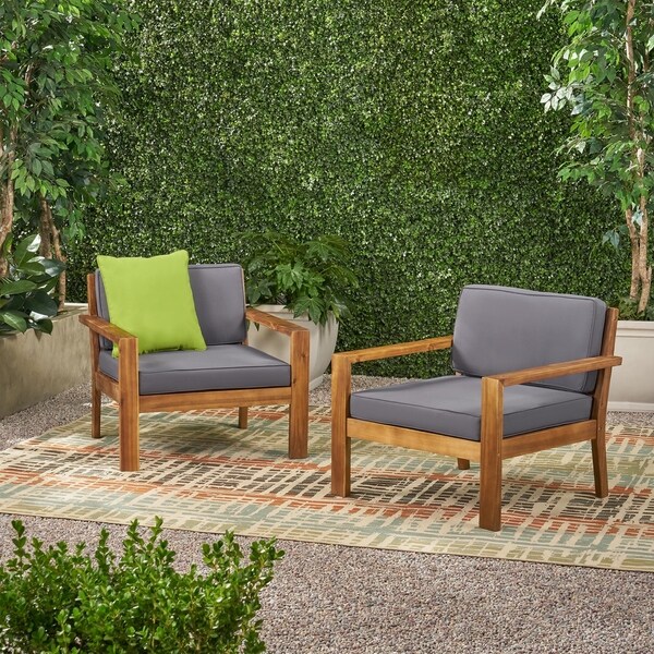 Santa Ana Outdoor Acacia Wood Club Chairs with Cushions (Set of 2) by Christopher Knight Home