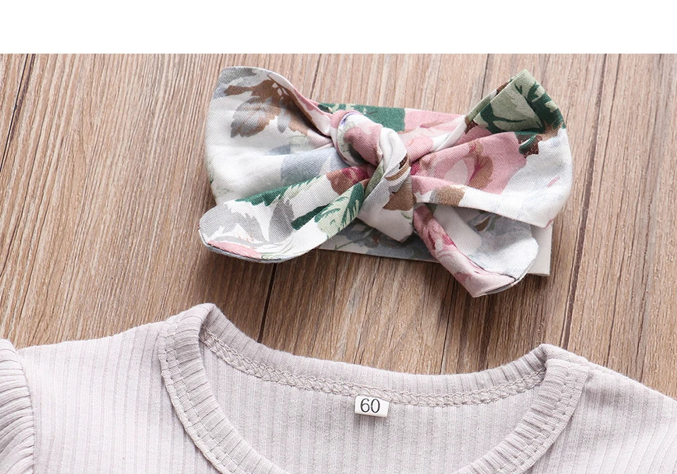 Autumn Baby Girl Clothes Sets Fashion Toddler Outfits Long Sleeve Tops Flower Pants Headband Cute 3Pcs Newborn Infant Clothing