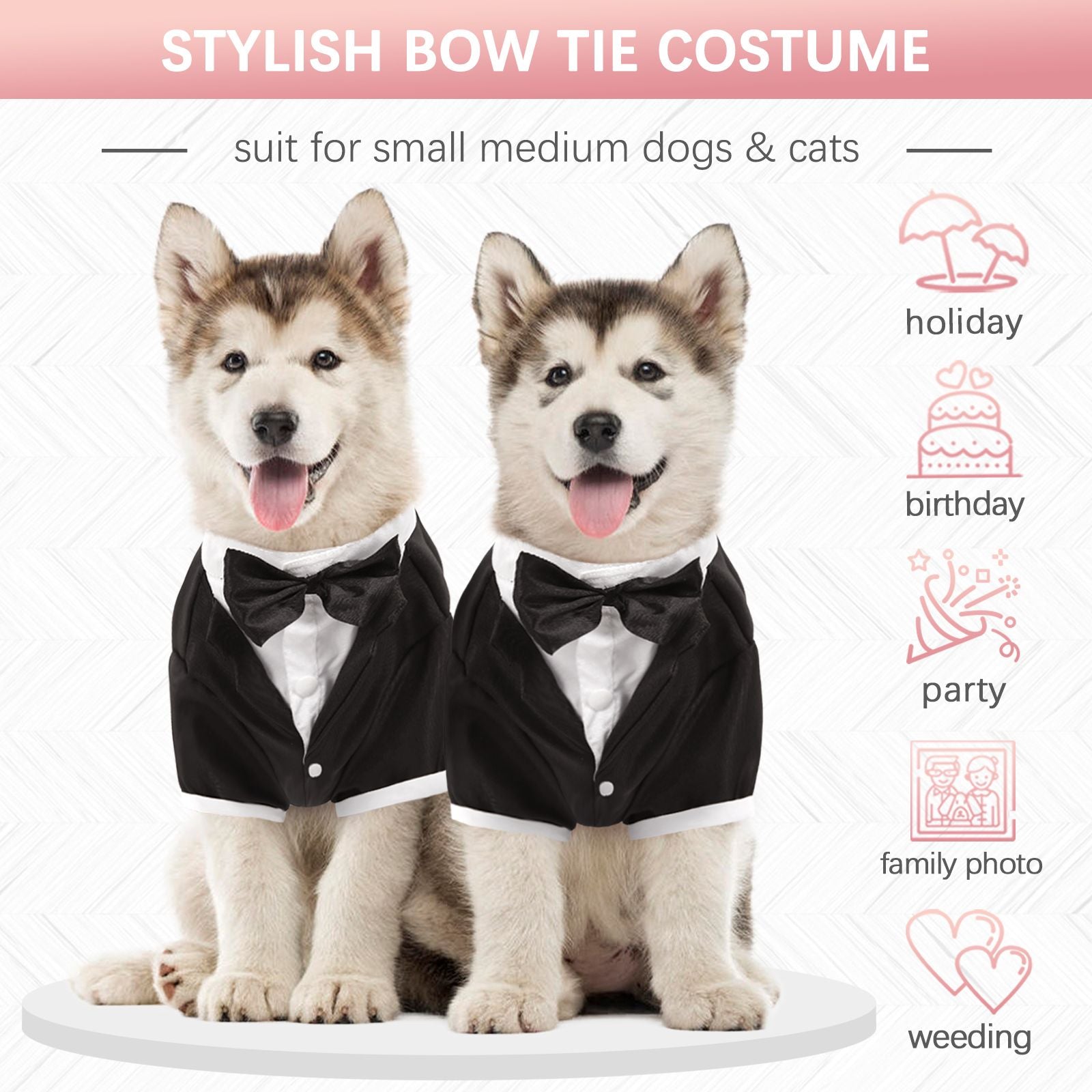 Kuoser Dog Tuxedo Dog Formal Suit with Bow Tie Pet Wedding Shirt，Black，S