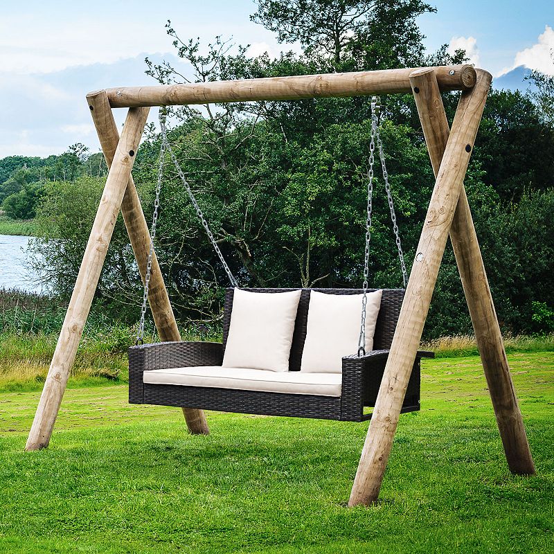 2-Person Patio Rattan Porch Swing with Cushions