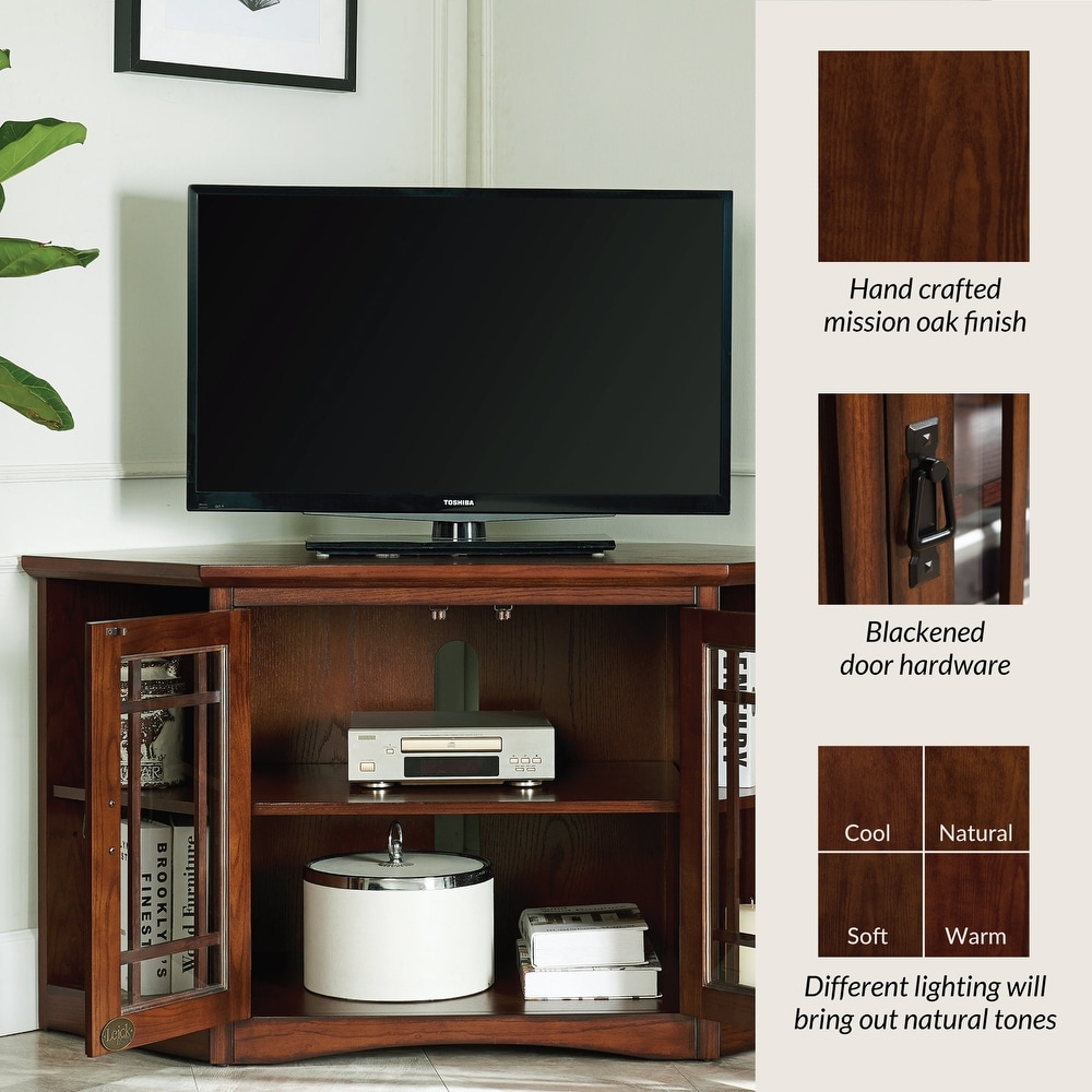 Leick Home Solid Wood Mission Oak Two Door Corner TV Stand