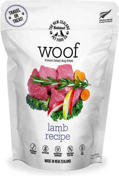 The New Zealand Natural Pet Food Co. Woof Lamb Recipe Grain-Free Freeze-Dried Dog Treats， 1.76-oz bag