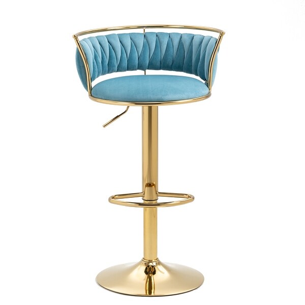 Velvet Swivel Bar Stools with Low Back and Footrest