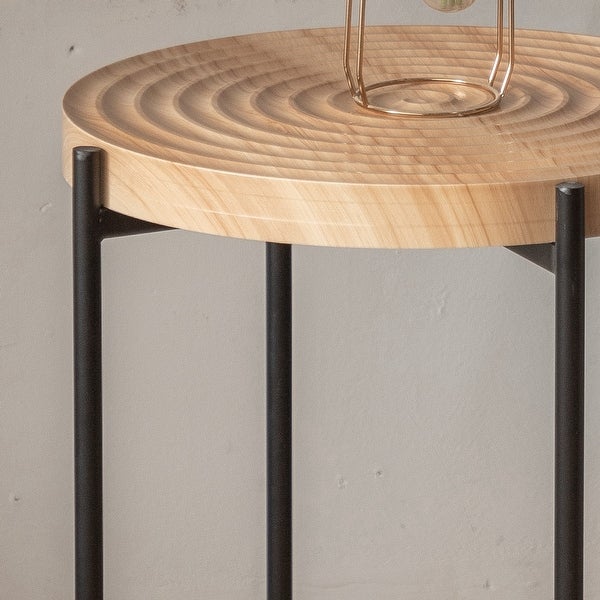 Modern Thread Design Round Coffee Table with Concentric Circular Pattern， MDF Table Top with Cross Legs Metal Base