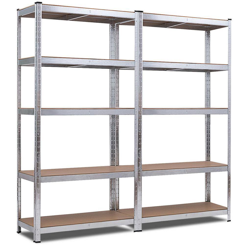 Costway 71 in. Heavy Duty Storage Shelf Steel Metal Garage Rack 5-Level Adjustable Shelves (2-Pieces) 2*TL33815SL