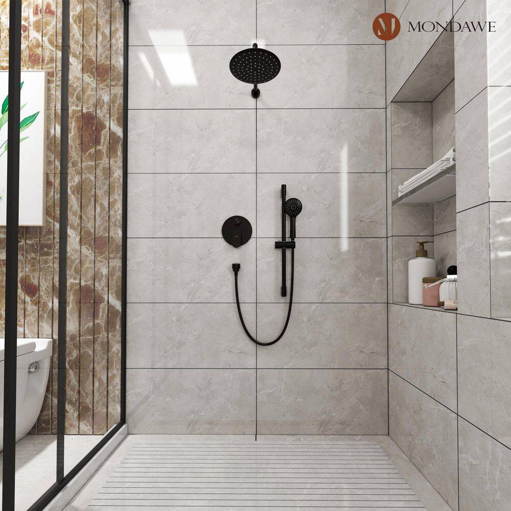 Mondawe Retro Series 3-Spray Patterns with 1.8 GPM 9 in. Rain Wall Mount Dual Shower Heads with Handheld in Oil-Rubbed Bronze MD-A3816-ORB