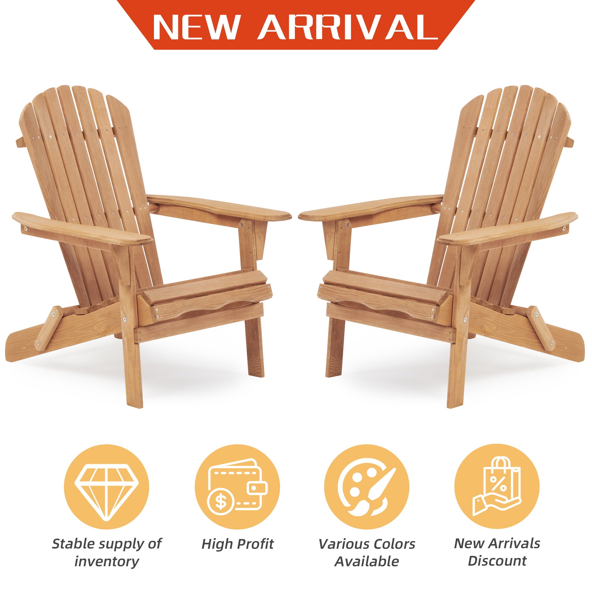 Docooler Wooden Outdoor Folding Adirondack Chair Set of 2 Wood  Patio Chair for Garden,Garden, Lawn, Backyard, Deck, Pool Side, Fire Pit,Half Assembled,