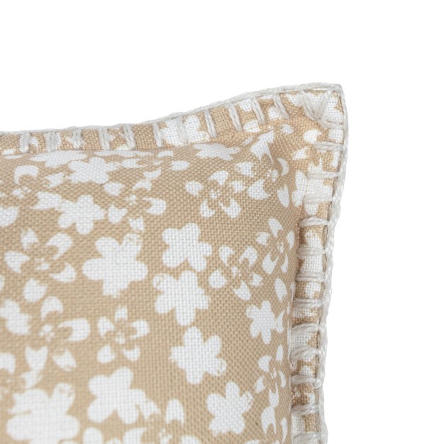 14x22 Inch Hand Woven Floral Outdoor Pillow Tan Polyester With Polyester Fill By Foreside Home amp Garden