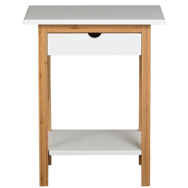 2 Tier Solid Bamboo Frame End Table with Drawer