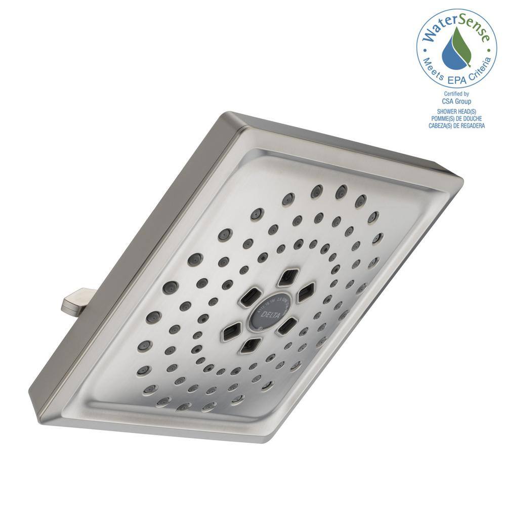 Delta 3-Spray Patterns 1.75 GPM 7.63 in. Wall Mount Fixed Shower Head with H2Okinetic in Lumicoat Stainless 52684-SS-PR