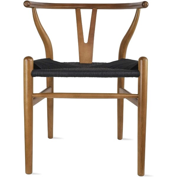 Woven Wood Armchair with Arms Open Back Mid Century Modern Office Dining Chairs Woven Black Seat