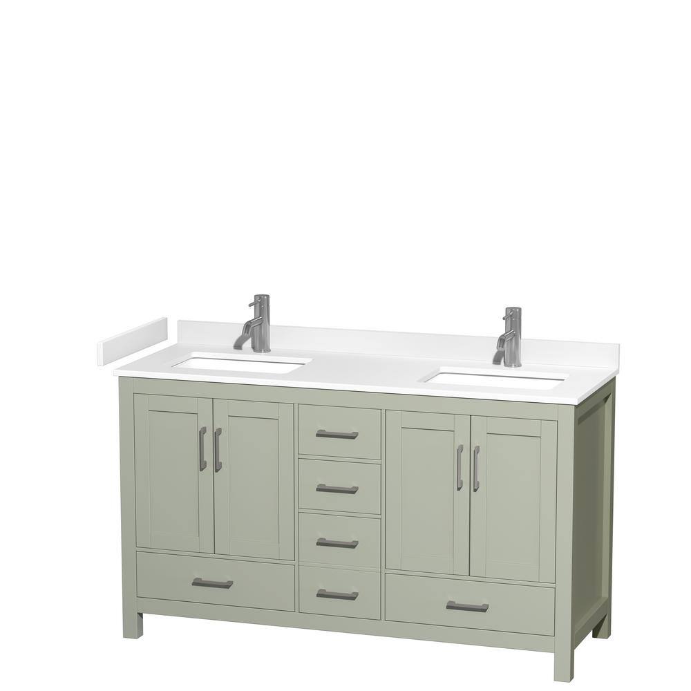 Wyndham Collection Sheffield 60 in. W x 22 in. D x 35 in . H Double Bath Vanity in Light Green with White Cultured Marble Top WCS141460DLGWCUNSMXX