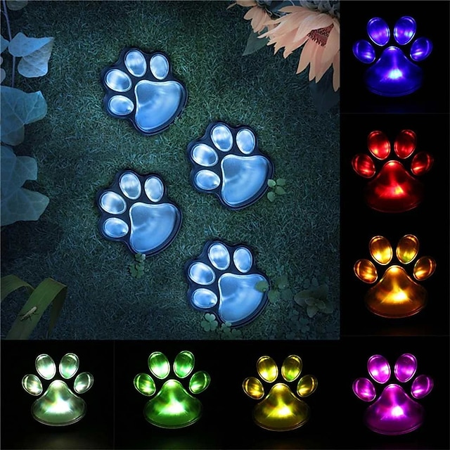 Paw Print Solar Outdoor Lights Solar Lights Outdoor Waterproof Dog Paw Lights(Set of 4) Cat Puppy Animal Garden Lights Path Paw Lamp Walkway Lighting for PatioYardAny Pet Lover