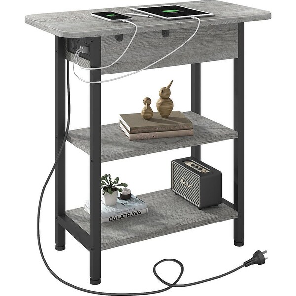 Coffee Table，Flip Top Side Table with USBPorts and Outlets Light Grey