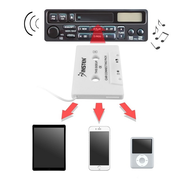 Insten Universal Car Audio Cassette Adapter White For Apple Iphone 6 5  Galaxy S5 S4 Note 3 Lg G3 G2 Nexus 5 Htc