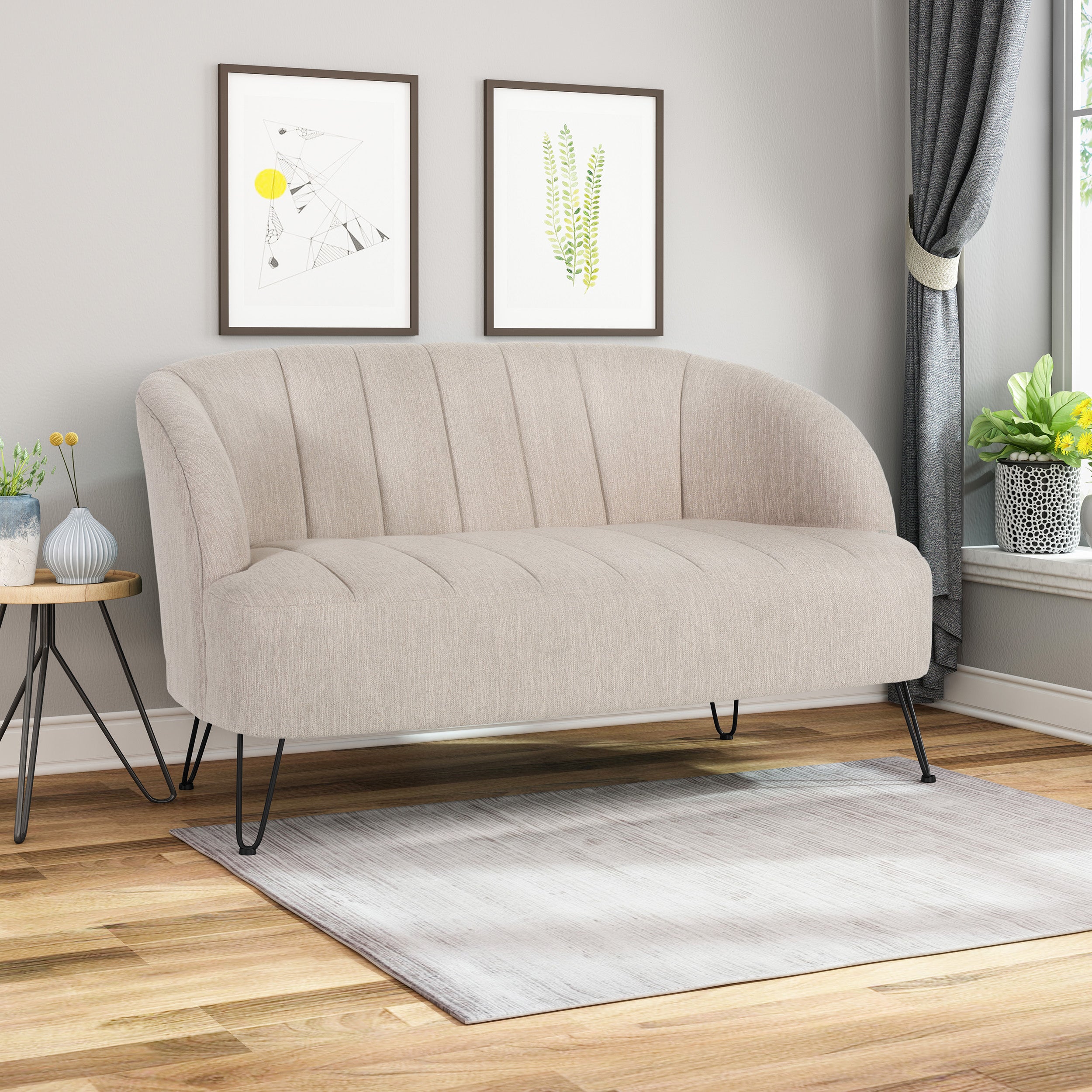 Kyra Modern Fabric Settee with Hairpin Legs