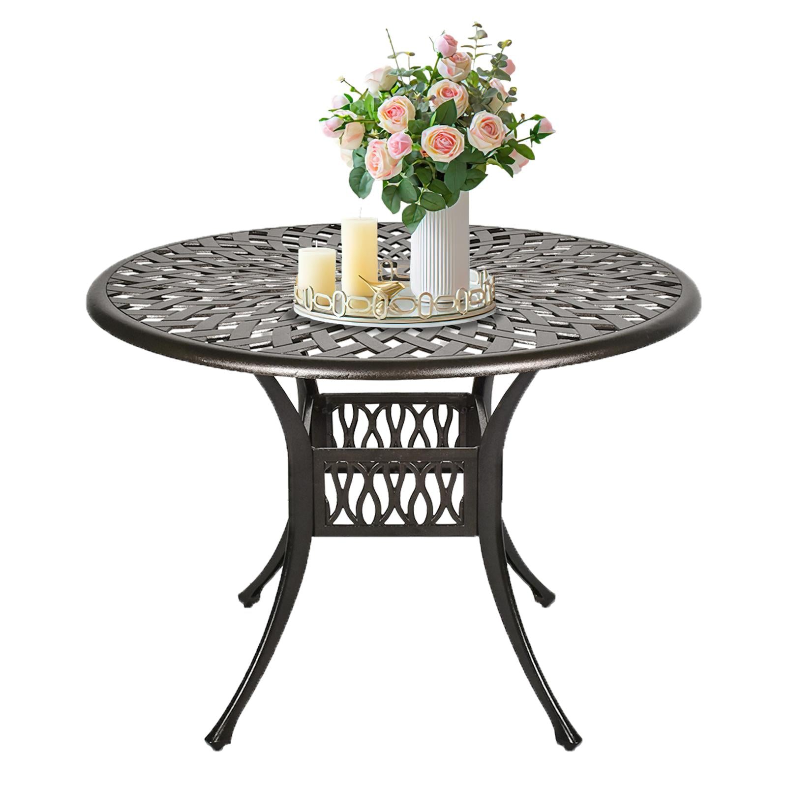 Magic Union 41.34" Outdoor Cast Aluminum Round Dining Table Outside Patio Furniture with Umbrella Hole