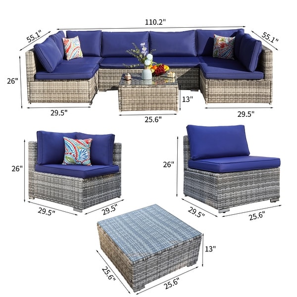 7Piece Wicker Patio Conversation Seating Set with Cushions