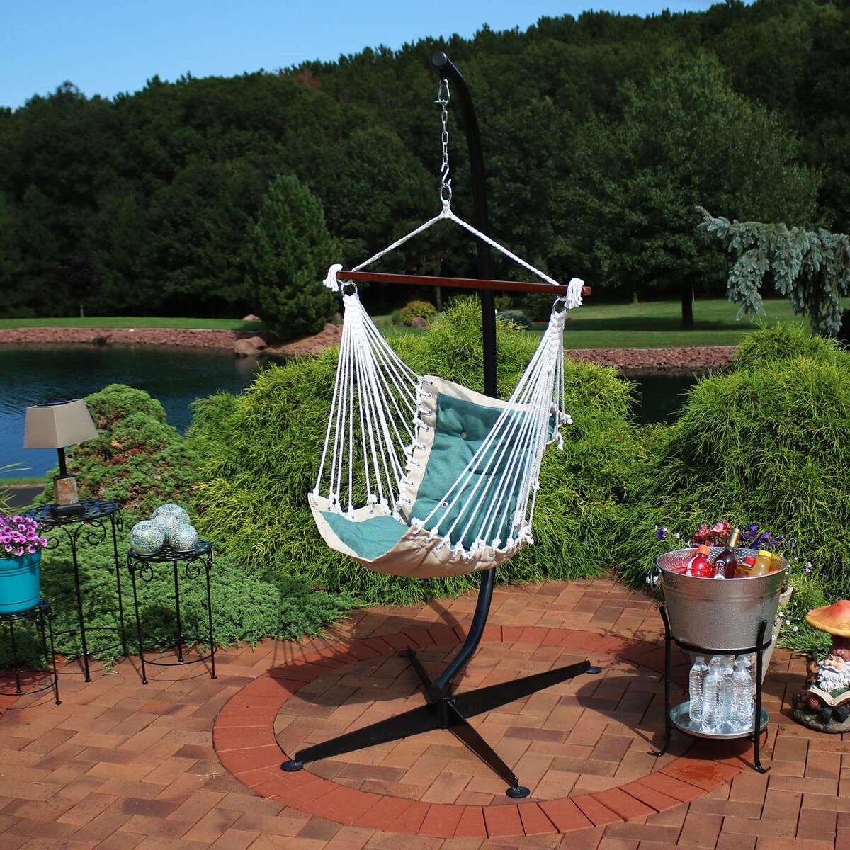 Ultimate Patio Tufted Victorian Hanging Hammock Swing w/ C-Stand