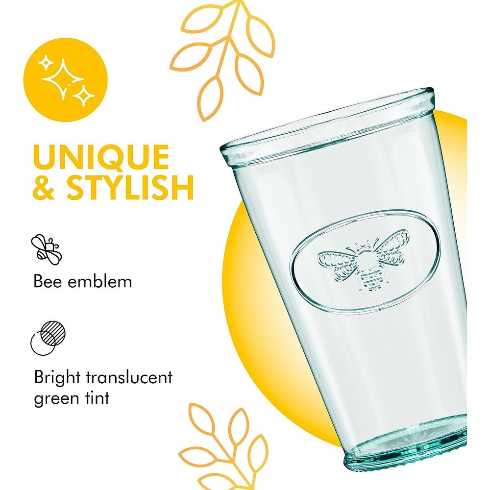 Amici Home Bee Relief Hiball Drinking Glasses Set of 6   16 Ounces