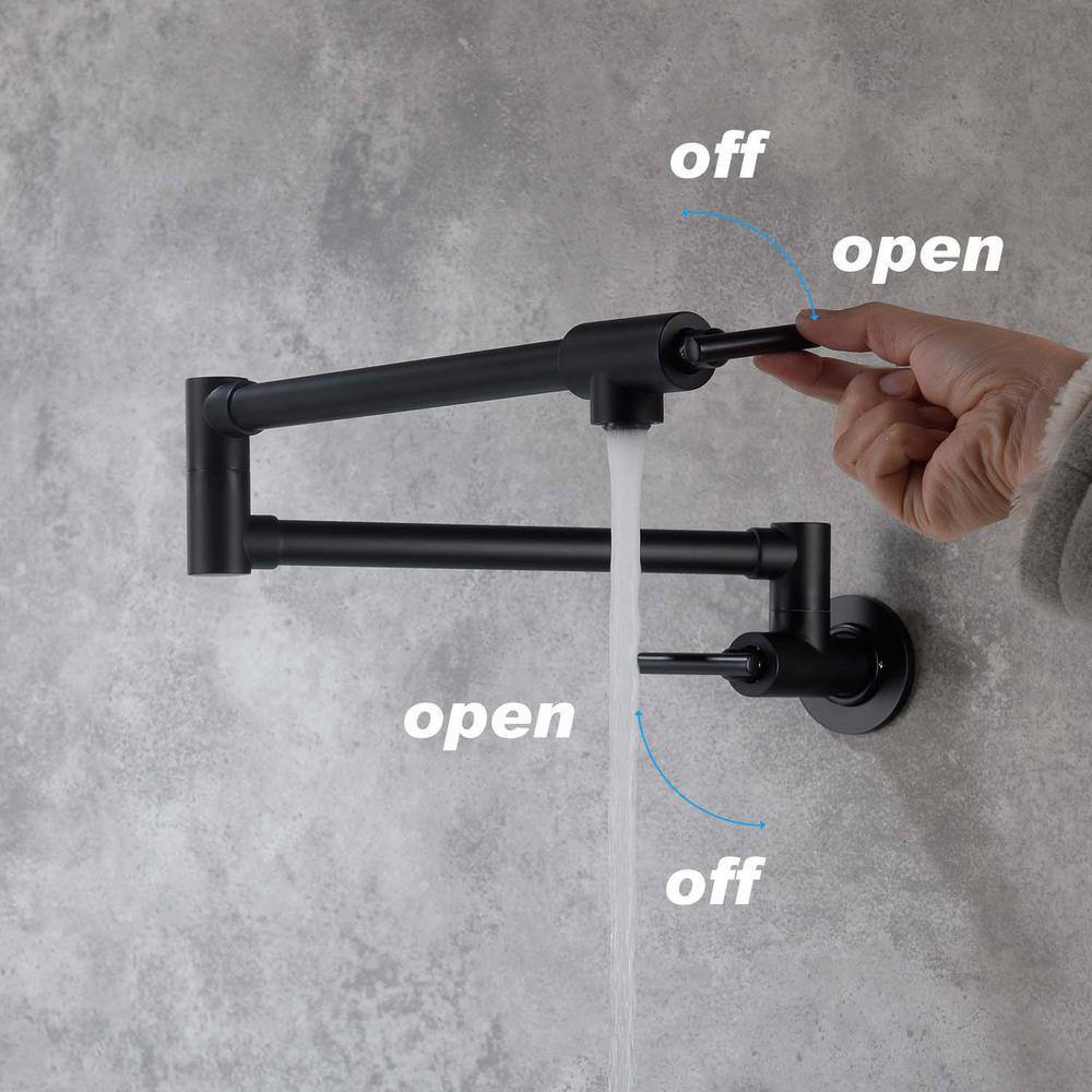 GIVING TREE Farmhouse Double Handle Wall Mount Pot Filler with Solid Brass Instruction in Matte Black XLHDDTFH0013