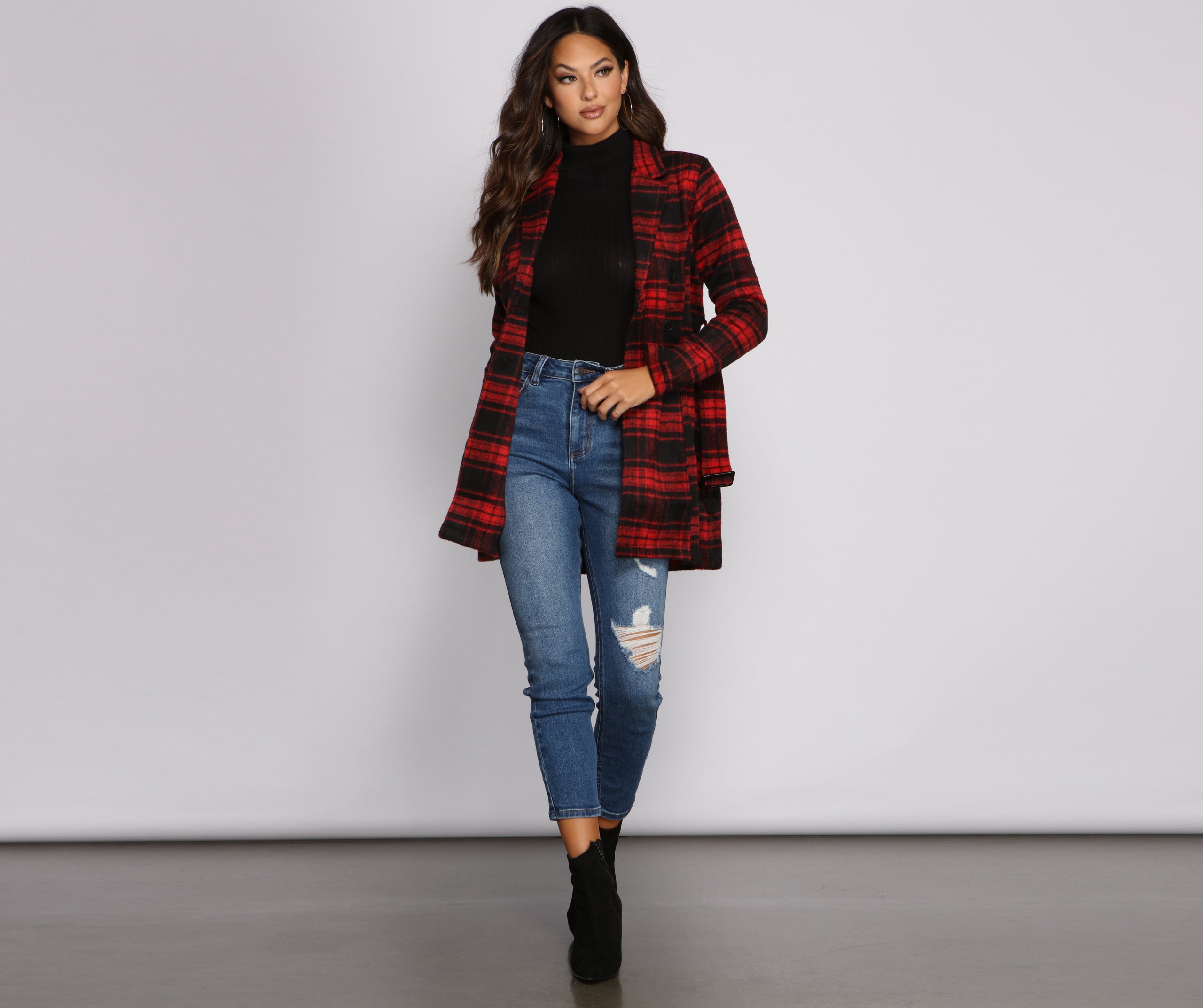 Preppy In Plaid Belted Coat